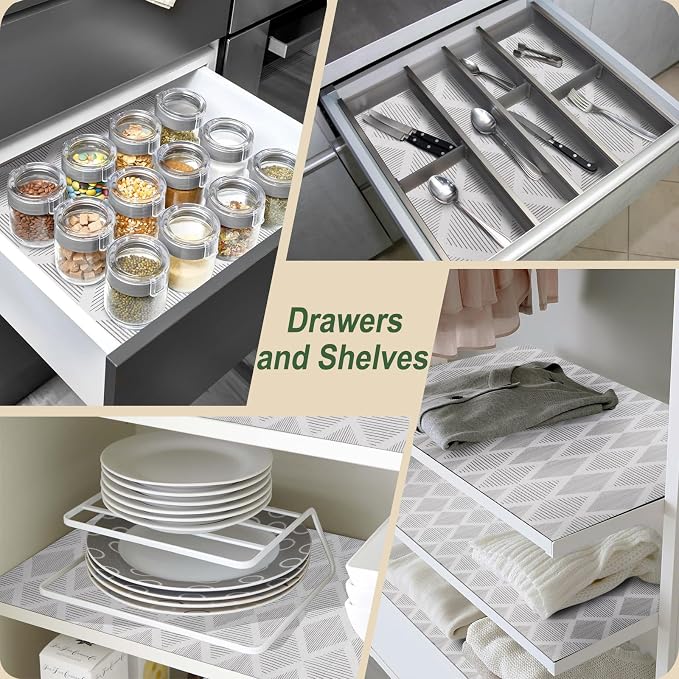 Shelf and Drawer Liner for Kitchen Cabinets 24In x 30FT Non-Adhesive Shelf Liner Non-Slip Strong Grip Cabinet Liner Waterproof Thickened Easy to Clean Drawer Mats Protect Pantry, Tool Box, Dresser