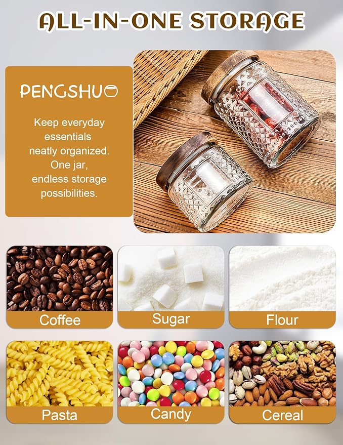 Glass Jar with Wood Lid and Label - 24 OZ Small Airtight Storage Container for Kitchen Pantry Bathroom Countertop, Decorative Vintage Canister for Candy, Cookie, Treat, Sugar, Coffee, Tea, Salt, Nuts
