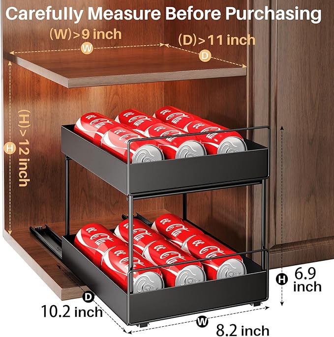Pull Out Spice Rack Organizer for Large Upper Cabinet, Easy to Install, Drill-Free, Cabinet Requires- Clearance Height > 12 inch, Width>9 inch, Depth> 11 inch - (1 Pack), Dimensions 8.2"Wx10.2"Dx6.9"H