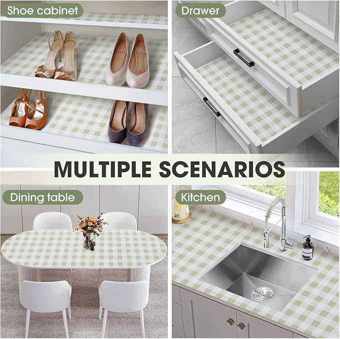 Drawer and Shelf Liner, Non-Slip Kitchen Cabinet Liners Non-Adhesive Thick Strong Grip Waterproof Washable Mats Protect Dresser Shelves Cupboard Bathroom Cabinets, Sage Green, 18 in X 20 FT
