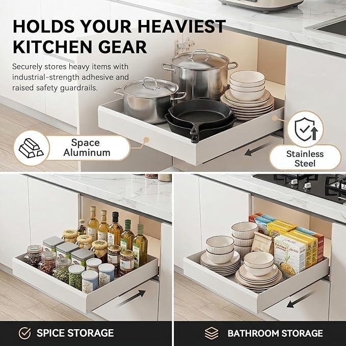 Blind Corner Cabinet Pull Out Organizer, Slide Out Kitchen Cabinet Organizer, Space Aluminum Pullout Shelves for Corner Cabinet, Under Sink Pull Out Storage for Pots and Pans