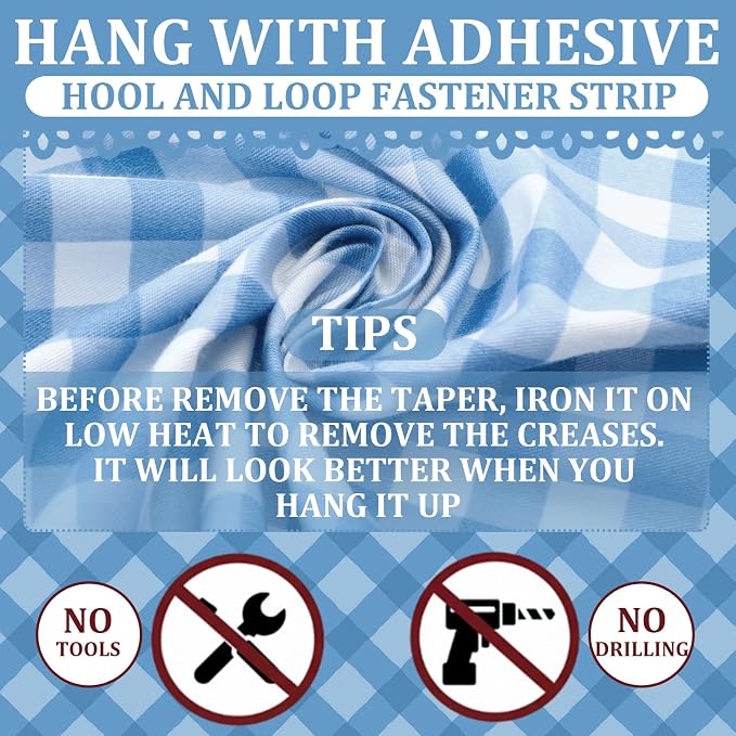 Blue Ruffle Gingham Sink Skirt Self-Adhesive Bathroom Stitch Self Stick Adhesive Fabric Under Sink Curtain Skirt 55'' x 32'' for Bathroom Kitchen Laundry Utility Room Decor