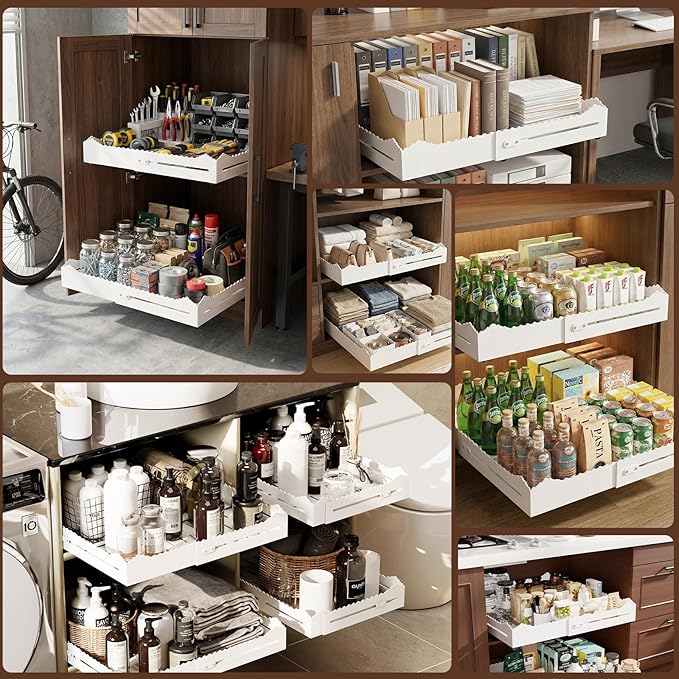 2 Pack Pull Out Cabinet Organizer, Expandable Width (12"-18") and Depth (13.7"-23.6"),Pull Out Drawers for Cabinets, Slide Out Drawers for Kitchen Cabinets with Sturdy Metal Pull Out Shelves