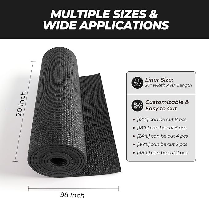 PABUSIOR Toolbox Liner 20" Wide: 5MM Thick Large Tool Box Drawer Shelf Liners for Under Sink - Non Slip Foam Heavy Duty Cabinet Mats for Garage Shelves 20" W x 98" L Black