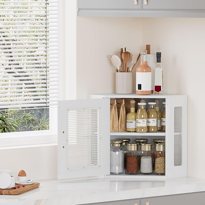 TQVAI Corner Bread Box for Kitchen Countertop, Solid Wood Double Layer Large Storage Container with Adjustable Shelves, Farmhouse Acrylic Window Design, White