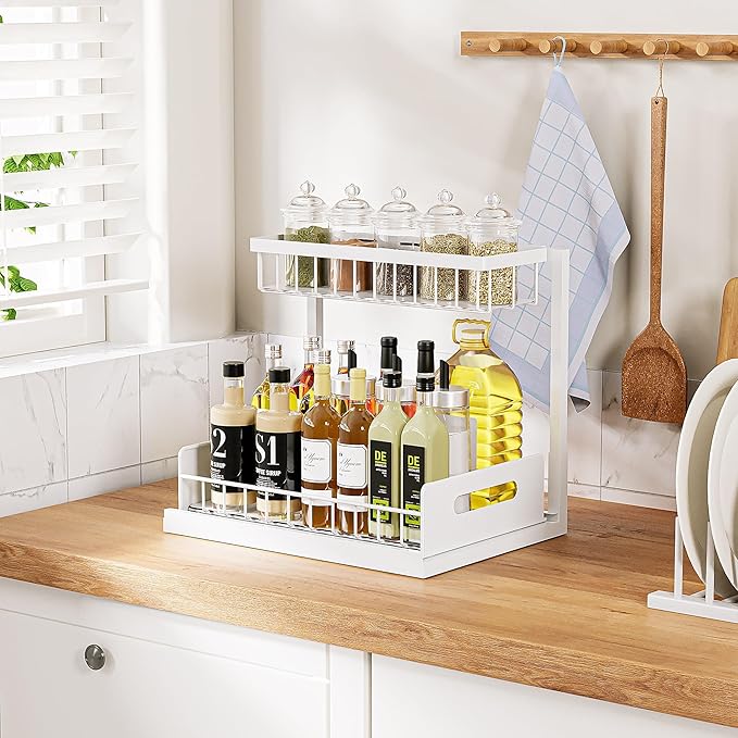 Under Sink Organizer and Storage, Slide Out Cabinet Organizer, Pull Out Sink Shelf for Kitchen Bathroom Laundry, White, 1 Pack