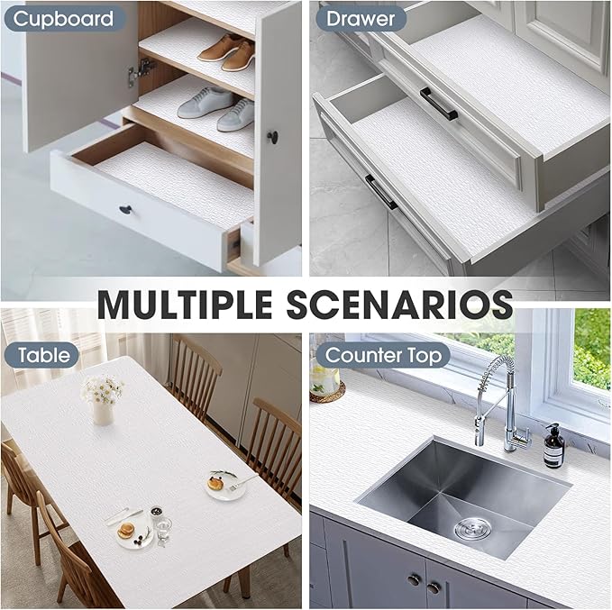 Drawer and Shelf Liner, Non-Slip Kitchen Cabinet Liners Non-Adhesive Thick Strong Grip Waterproof Washable Mats Protect Dresser Shelves Cupboard Bathroom Cabinets, White, 20 in X 20 FT