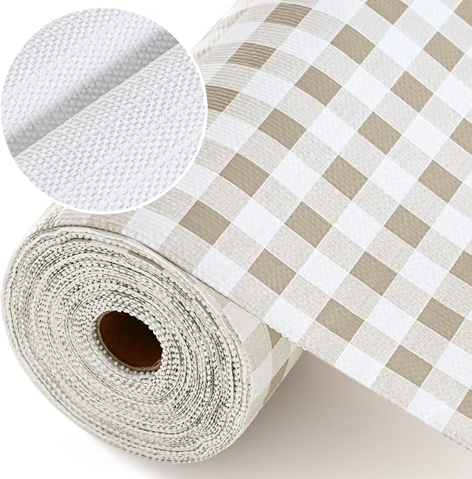 Green Gingham Drawer Liner, Non-Adhesive Shelf and Kitchen Cabinet Protector, 11.8IN x 20FT Non-Slip Strong Grip Waterproof Contact Paper, Smooth Surface Liners for Cabinets, Bathrooms, Cupboard
