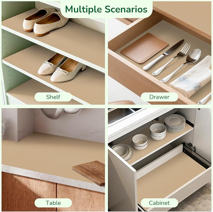 Drawer and Shelf Liner for Kitchen, Non-Slip Non-Adhesive Cabinet Liners for Cupboard, Dresser, Shelves, Tool Box, Pantry, Thickened Easy Install, Strong Grip, 23.6In x 20FT, Beige