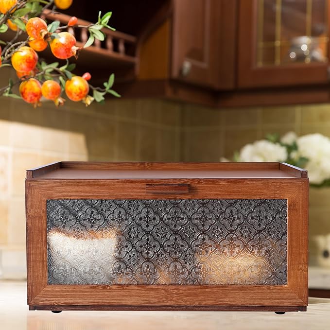 ETMI Vintage Bread Box for Kitchen Countertop - Retro Brown Bread Storage Box Breadbox