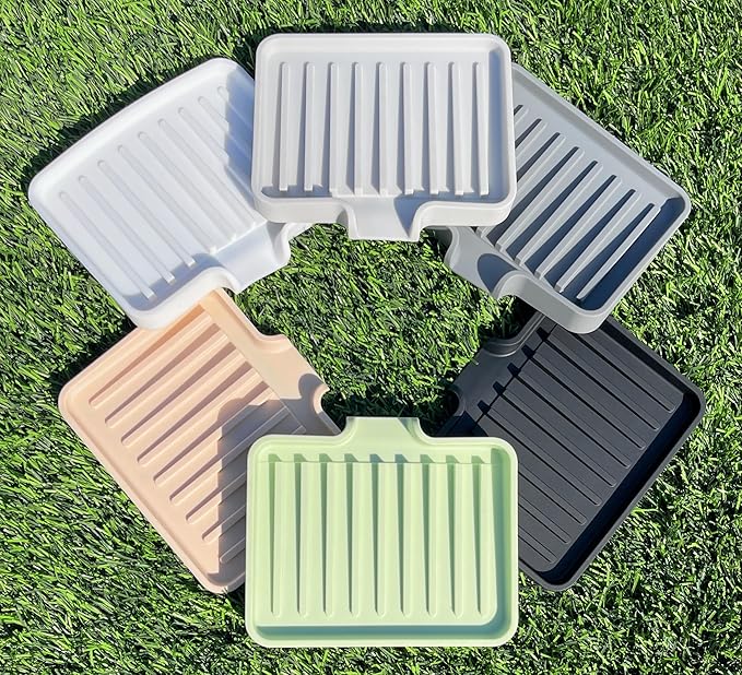 Silicone Soap Dish Tray and Sponge Holder with Drain Chute, Rectangular, Kitchen and Bathroom Sink Organizer (Grey, 5.2"x4" (Set of 2), 7.2 Ounces)