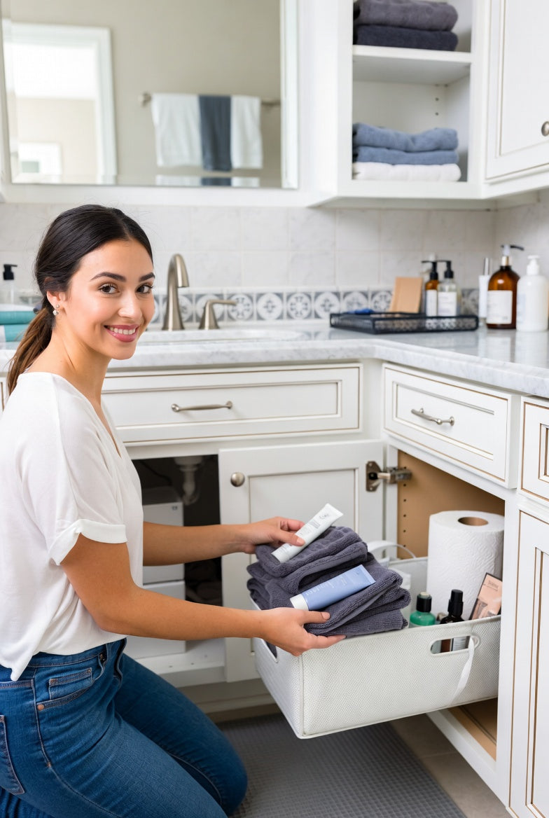 Bathroom under-sink organizer creating more storage space