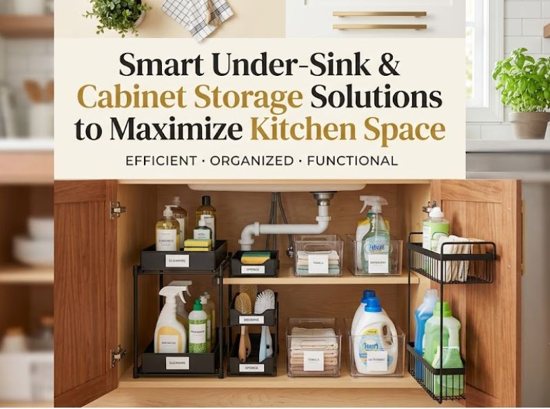 Smart under-sink and cabinet organizer maximizing kitchen storage space