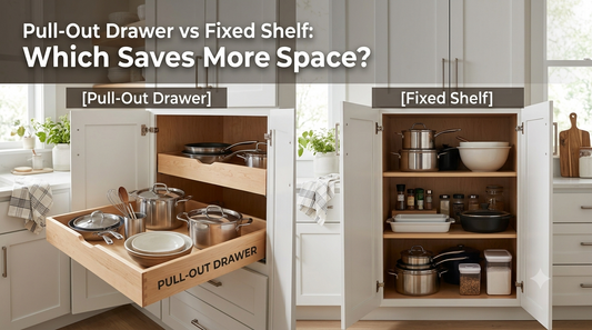 Fixora pull-out drawer organizer installed inside a kitchen cabinet showing full accessibility
