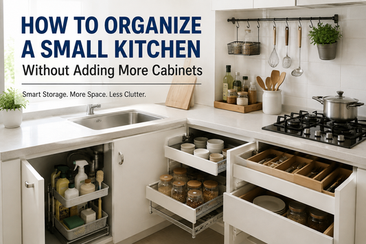 Small kitchen with under sink organizer and cabinet storage solutions by Fixora