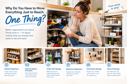 Cabinet organizer and pull out organizer improving kitchen cabinet accessibility