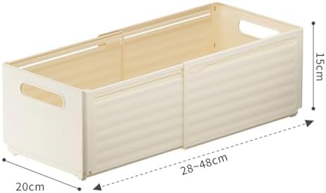 Adjustable Pull-Out Cabinet Organizer, 28-48cm Depth, Stackable & Foldable Plastic Storage Bins, No Drilling Required for Kitchen, Pantry, Bathroom Use
