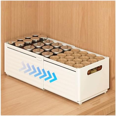 Extendable Pull-Out Cabinet Organizer, Depth Adjustable 28-48cm/11-19, Stackable Retractable Foldable Plastic Storage Bins, No Drilling, Perfect for Kitchen & Bathroom Pantry