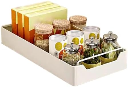 No Drill Pull Out Cabinet Organizer with Raised Design, 14cm Height, Removable for Easy Cleaning, Kitchen & Bathroom Storage Solution for Pantry Shelves