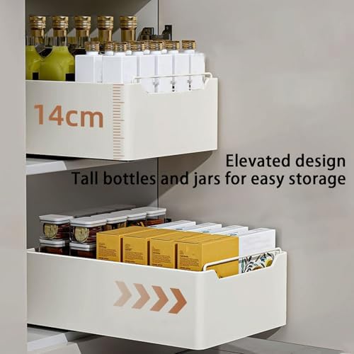2 Pack Pull Out Cabinet Organizer No Drill Adhesive, Under Sink Storage Solution for Kitchen & Bathroom, Space Saver Shelf, Easy Install Home Organization
