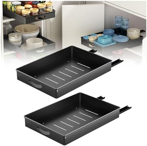 2 Pack Pull-Out Storage Organizers for Kitchen Cabinets, No-Drill Design, Chrome-Plated Steel, Ideal for Pantry and Bathroom Organization