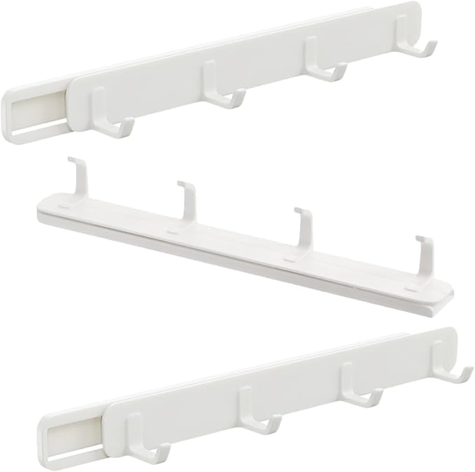 Mobestech 3Pcs Retractable Sliding Hooks with Rail Adjustable Kitchen and Bathroom Coat Rack Full Extension Storage Organizer for Closet and Laundry Room