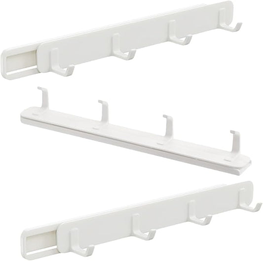 Mobestech 3Pcs Retractable Sliding Hooks with Rail Adjustable Kitchen and Bathroom Coat Rack Full Extension Storage Organizer for Closet and Laundry Room