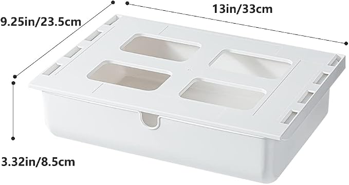 Under Desk Drawer, Large Self-Adhesive Under Desks Organiser, 13x9.2inch Hidden Under Desk Storage Box Cosmetics Case for Storage of Cutlery, Office Supplies, Stationery and Cosmetic (White)