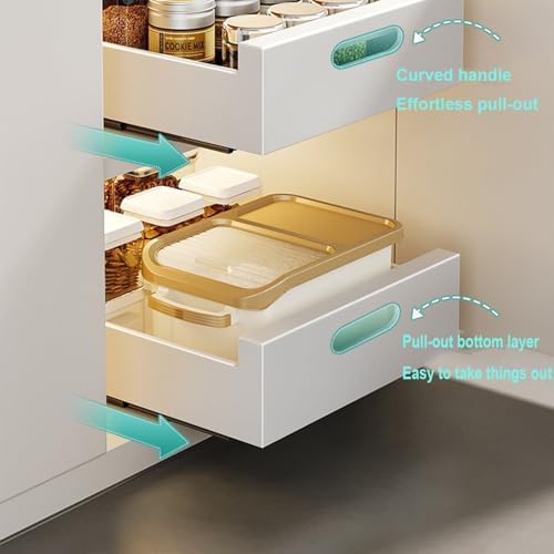 2PCS Heavy Duty Pull Out Cabinet Shelves - Drill-Free Slide Out Storage Drawers for Kitchen & Bathroom - 40cm Black Solution，White 35cm