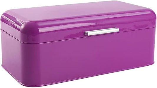 Culinary Couture Extra Large Purple Bread Box for Kitchen Countertop - Holds 2 Bread Loaves! - 16.5" x 9" x 6.5" - Stainless Steel Vintage Bread Boxes for Kitchen Counters - Bonus Recipe Ebook