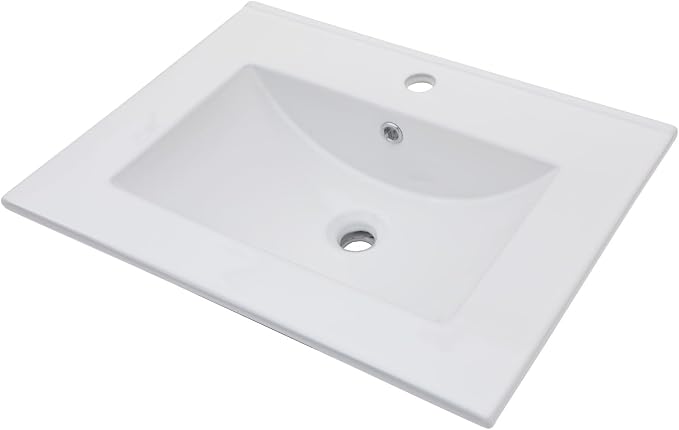 Lordear White Bathroom Sink 24 X18 Inch Vanity Sink Tops One Hole Drop In Porcelain Ceramic Bathroom Vanity Top Sink Basin 24" Inch Sinks for Bathroom