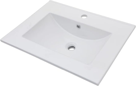 Lordear White Bathroom Sink 24 X18 Inch Vanity Sink Tops One Hole Drop In Porcelain Ceramic Bathroom Vanity Top Sink Basin 24" Inch Sinks for Bathroom