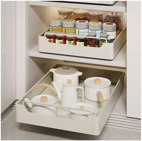 2 Pack No Drill Pull Out Cabinet Organizer with Adhesive Film, Under Sink Storage Solution for Bathroom & Kitchen, Space-Saving Home Organization System