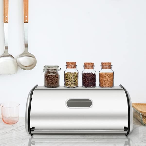 Stainless Steel Bread Box for Kitchen Countertop, Extra Thick Sturdy Bread Storage Container Large Bread Keeper Roll Up Style， Capacity Bread Keeper, 17 x 11 x 7.5 Inches