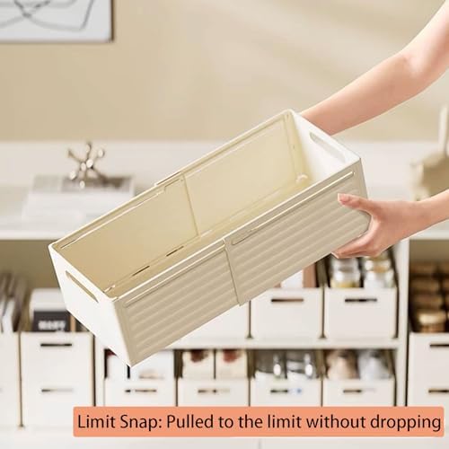 Extendable Pull-Out Cabinet Organizer, Depth Adjustable 28-48cm/11-19, Stackable Retractable Foldable Plastic Storage Bins - No Drilling, Ideal for Kitchen, Pantry & Bathroom