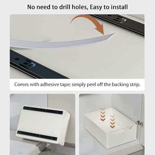 2 Pack Pull Out Cabinet Organizers No Drilling - Adhesive Under Sink Storage Solutions for Kitchen & Bathroom - Space-Saving Storage Bins & Tidy Stowage