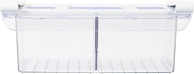 Glad Pull Out Fridge Drawer Organizer - Clip-On Under Shelf Refrigerator & Pantry Storage Bin with 2 Compartments for Fruit, Vegetables, and Deli Meat Drawer - BPA Free Clear Plastic
