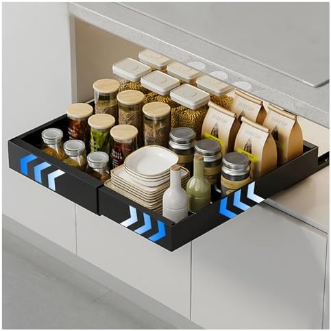 Expandable Pull-Out Pantry Organizer, Heavy-Duty Kitchen Slide-Out Shelves, Adjustable 12.6-20.4" Width, No-Drill Installation, Space-Saving Storage Solution (White)