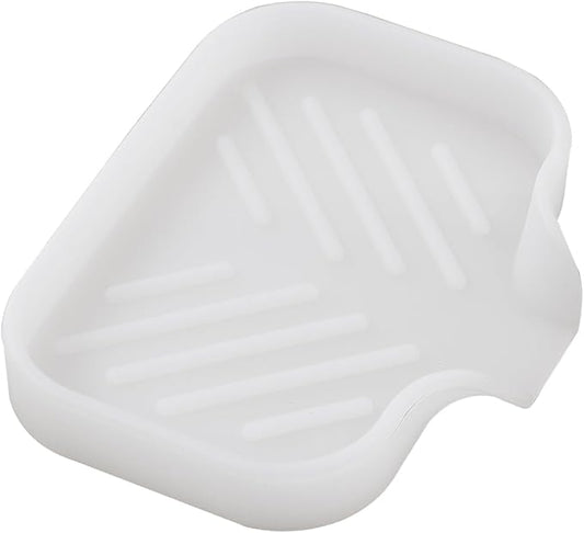 MicoYang Silicone Soap Dish with Drain Spout, Self-Draining Sink Organizer Tray for Bathroom & Kitchen, Sponges, Dispensers & Soap Holder, Non-Slip & Dishwasher Safe, Translucent (Compact, 4.9"×3.2")