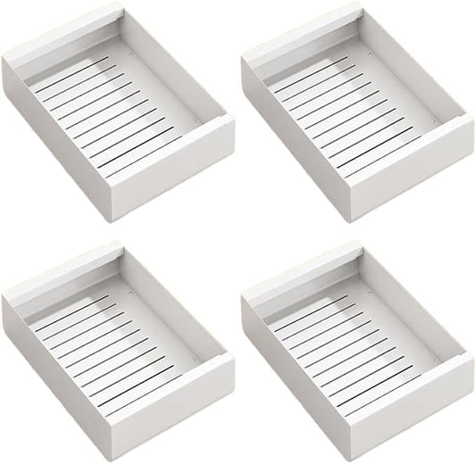4pack Pull Out Under Sink Organizer – Expandable Sliding Cabinet Shelf for Kitchen, Bathroom, Pantry – Heavy Duty Metal Storage Rack for Cleaning Supplies and Bottles (White, 12.5-19.6 x 21 Inch)