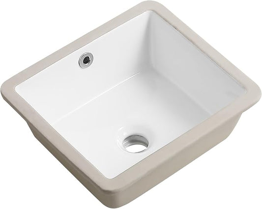 14 Inch Undermount Bathroom Sink Rectangle Small Undermount Sink White Ceramic Under Counter Bathroom Sinks with Overflow (14.0"x12.5")
