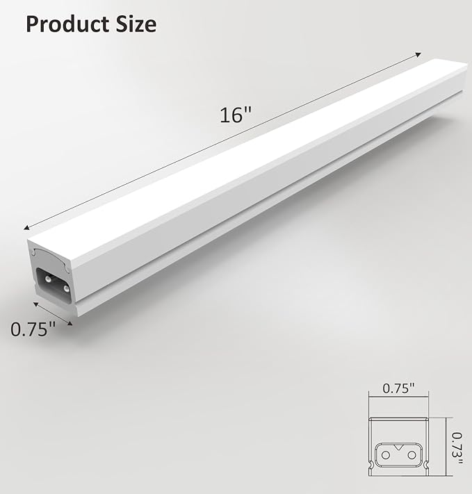Leetdud Under Cabinet Lighting Plug in, 16 Inch 1 Pc, Linkable AC120V 3CCT 3000K/4000K/5000K Ultra Slim, LED Under Cabinet Lights for Counter Light, Kitchen, Shelf, Sink, Workshop, Desk, White