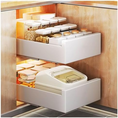 2 Pack Metal Pull Out Cabinet Organizer with Smooth Sliding Track, Removable Design for Easy Cleaning, No Drill Adhesive, Ideal for Pantry, Kitchen, Bathroom Storage