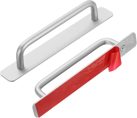 uxcell 2pcs Adhesive Cabinet Handle 7" No Drilling Closet Door Stick on Handle Drawer Pulls Aluminum Alloy for Kitchen Cupboard Window Sliding Closet Door, Silver Tone
