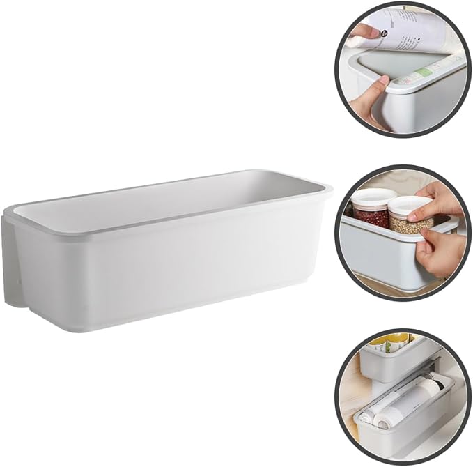 Pull-out Kitchen Storage Organizer Box Wall-mounted Gray Storage Rack for Cabinet and Bathroom Adhesive No-drill Holder Basket for Pantry and Makeup Brush