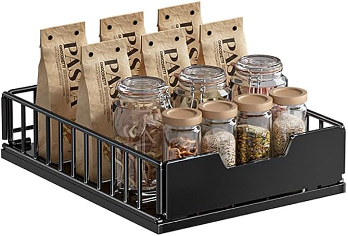 Pull Out Kitchen Cabinets Organizer, Pantry Pull Out Shelves, Metal Slide Out Storage Drawers No Drill Slide Out Drawers for Cabinets Bathroom Organizer