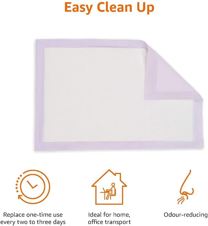 Amazon Basics Cat Pee Pads, Super Absorbent, Odor Control, Universal Fit for Litter Box, Disposable, Multi-Cat, Unscented, Purple and White, 20 Count