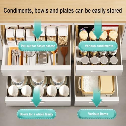 2PCS Heavy Duty Pull Out Cabinet Shelves - Drill-Free Slide Out Storage Drawers for Kitchen & Bathroom - 40cm Black Solution，Black 40cm