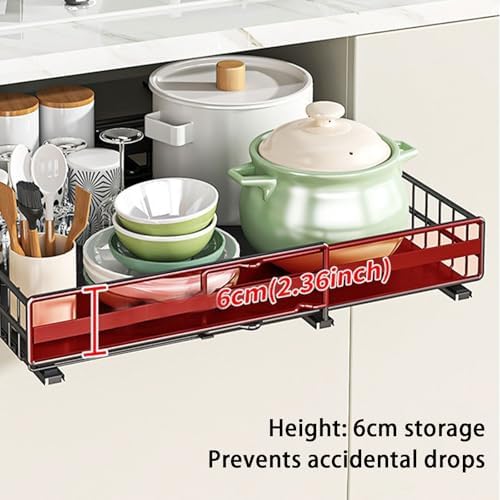 Expandable Pull-Out Cabinet Organizer (31-51cm) - Slide-Out Drawers with 3 Rails, Easy Install with Adhesive or Screws, No-Drill Roll-Out Shelves for Kitchen Storage