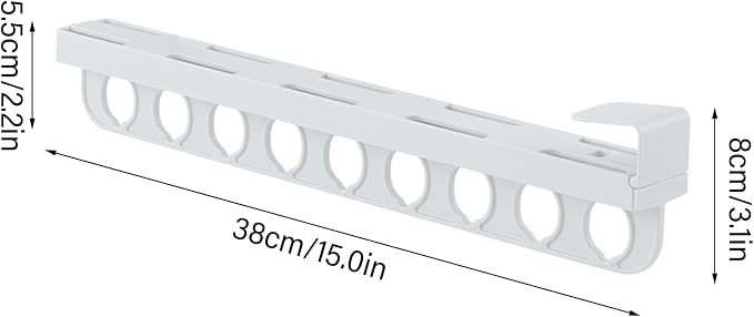 Closet Valet Rod Slide Out, 9 Holes Pull Out Closet Valet Rod - Smooth Silent Slide, No-drill Install, Space-saving Organizer, White